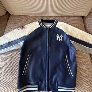 New York Yankees MLB Faux Leather Jacket Youth Blue Full Zip